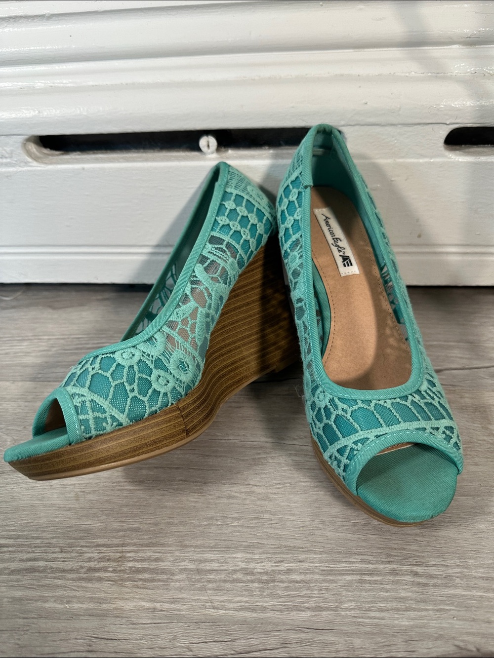 Teal Peeptoe Wedge